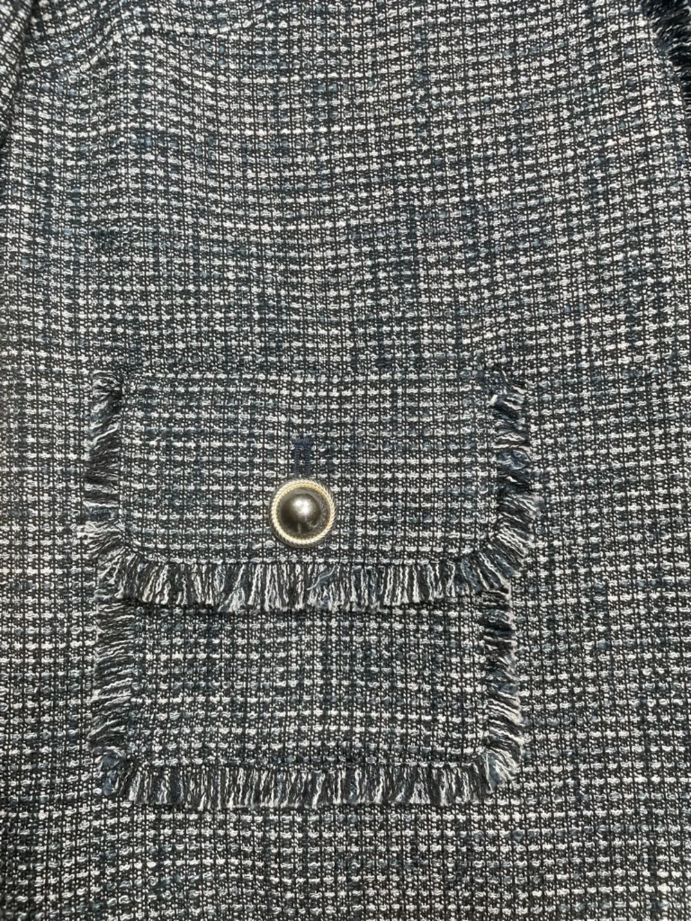 Express Tweed Jacket Small Fringe Trim Blue‎ Black Career Chic Blazer